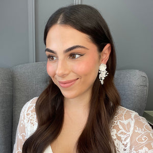 Marlowe Floral  Bridal Earrings Earrings - Long Drop  White on silver  