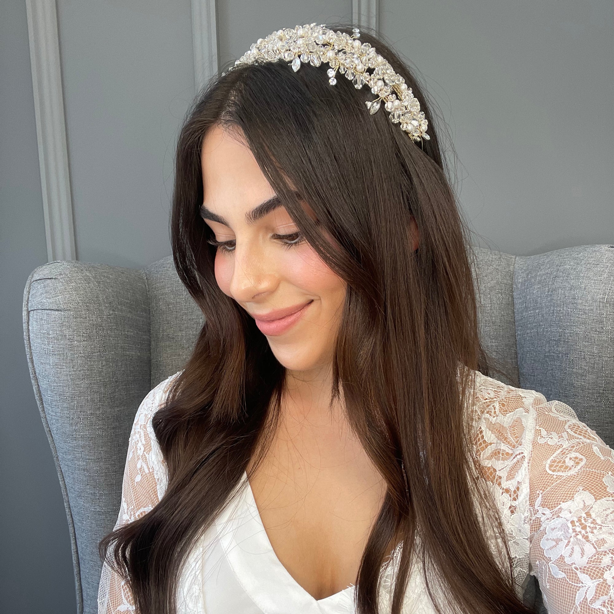 Imogen Luxe Double Bridal Headband with Pearl (Joined Structure) Hair Accessories - Headbands,Tiara  Gold/Pearl  
