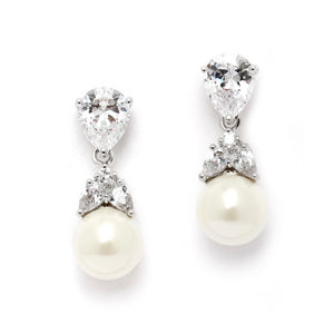 Liz Pearl Bridal Earrings Earrings - Classic Short Drop  Silver  