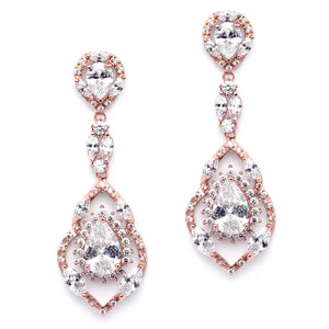 Londyn Bridal Earrings - Rose Gold Earrings - Long Drop    