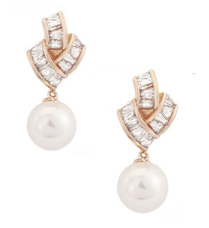 Madrid Pearl Bridal Earrings Earrings - Classic Short Drop  Rose Gold  
