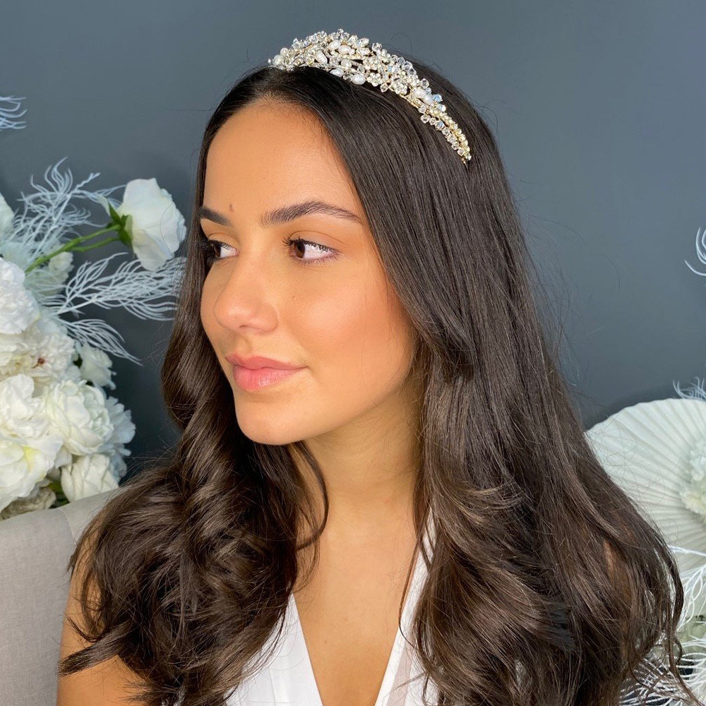 Nia Crystal Pearl Bridal Headband Hair Accessories - Headbands,Tiara