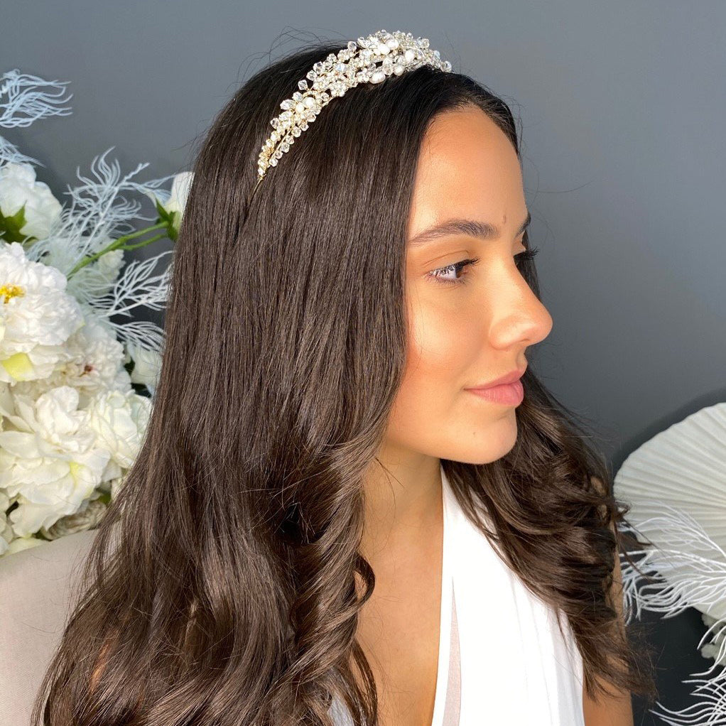 Nia Crystal Pearl Bridal Headband Hair Accessories - Headbands,Tiara