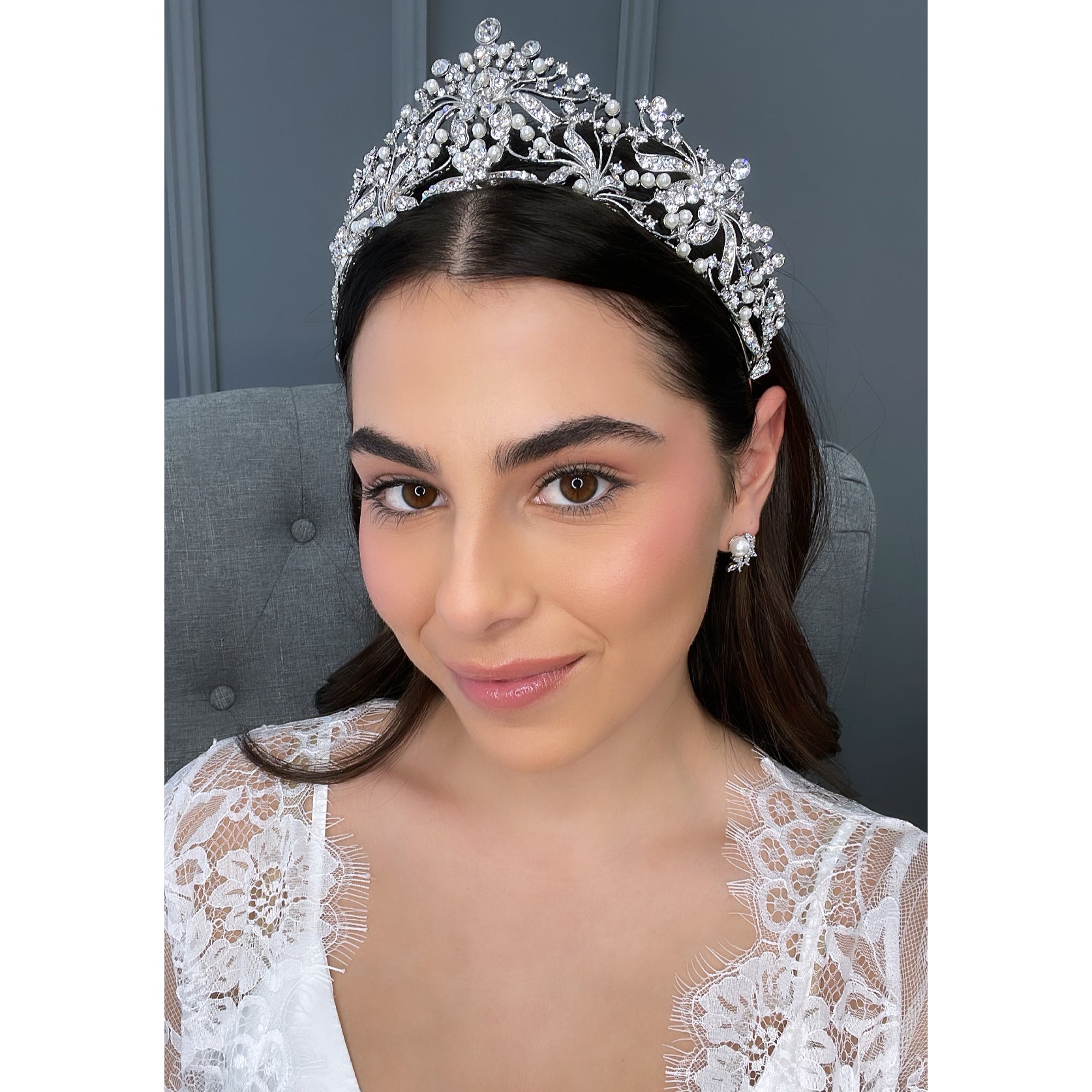 Salena Pearl Bridal Crown Hair Accessories - Tiara & Crown