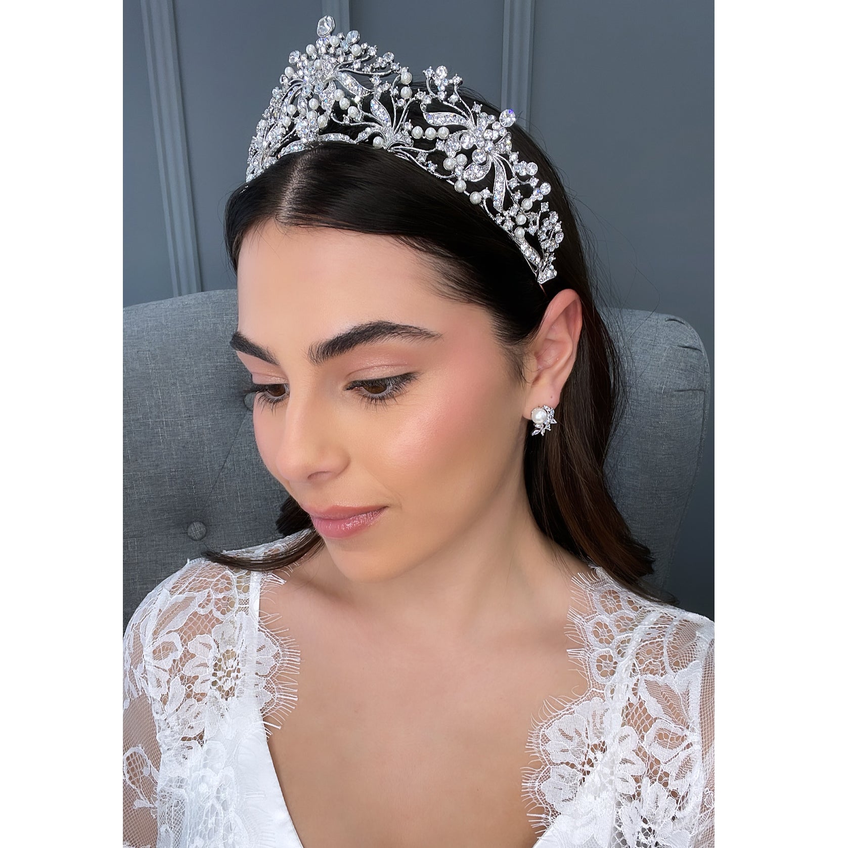 Salena Pearl Bridal Crown Hair Accessories - Tiara & Crown