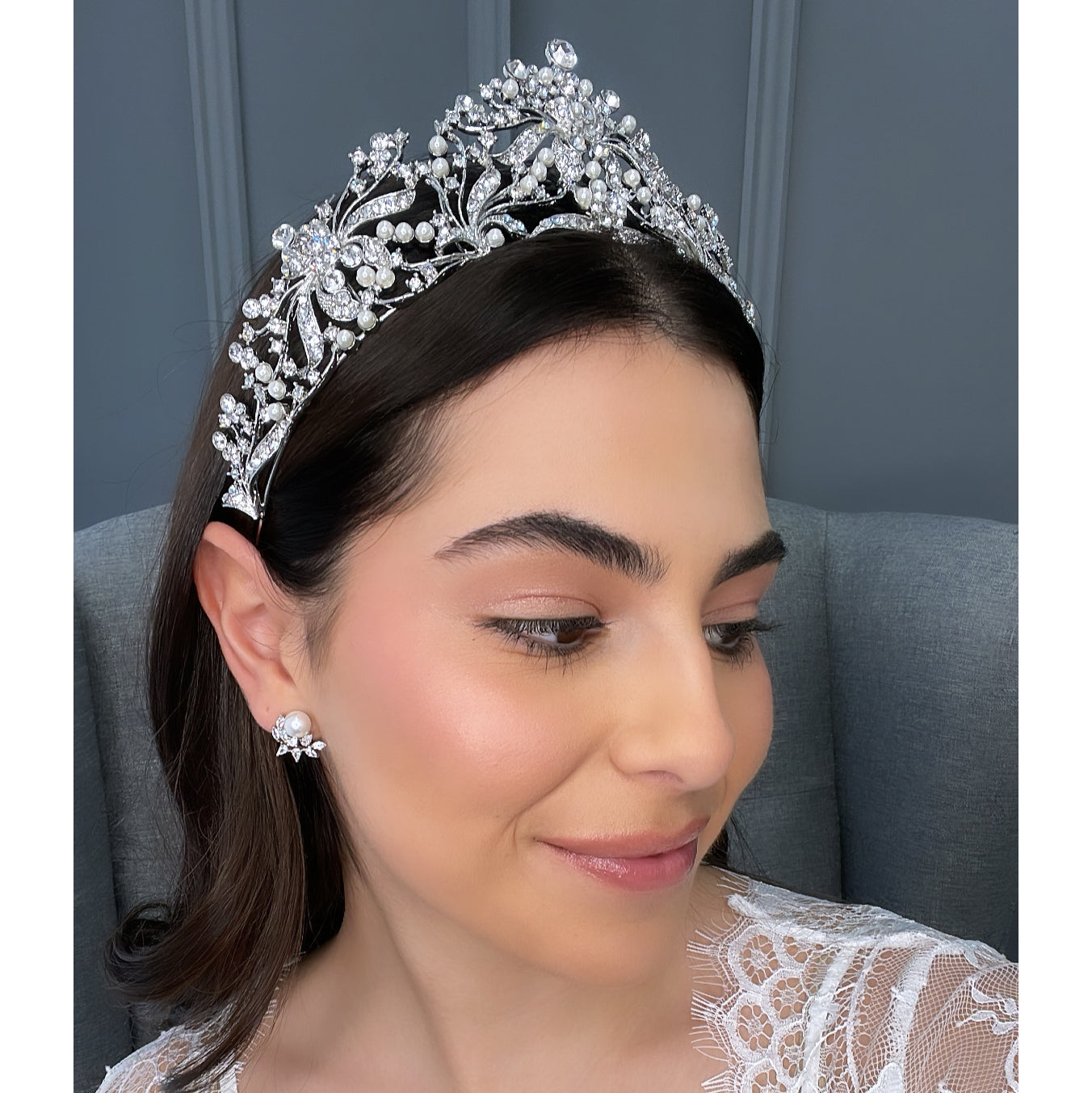 Salena Pearl Bridal Crown Hair Accessories - Tiara & Crown