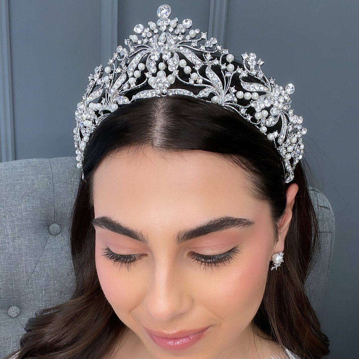 Salena Pearl Bridal Crown Hair Accessories - Tiara &amp; Crown