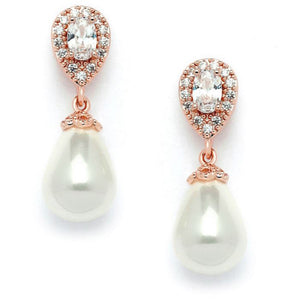Sianesse Pearl Bridal Earrings Earrings - Long Drop  Rose Gold  