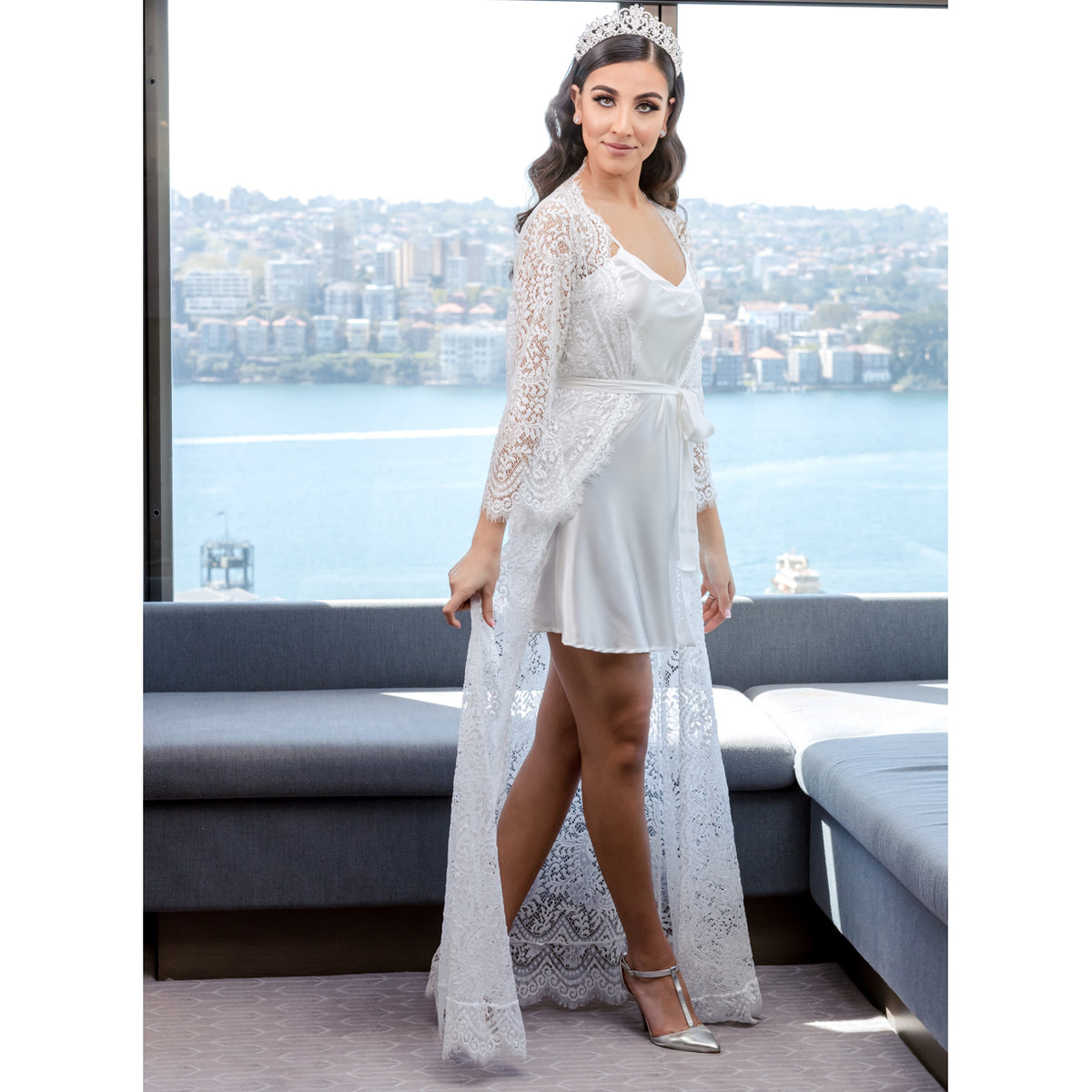 Tayla Bridal Lace Robe Floor Length Bridal Robe - RTW