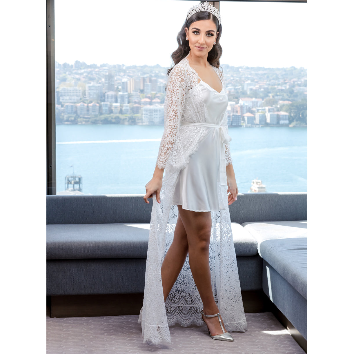 Tayla Bridal Lace Robe Floor Length Bridal Robe - RTW