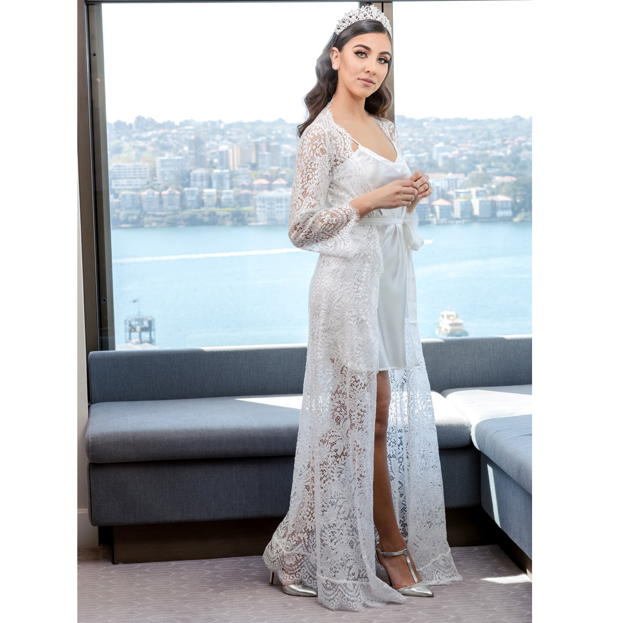 Tayla Bridal Lace Robe Floor Length Bridal Robe - RTW