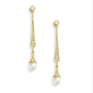 Trixie Bridal Pearl Earrings Earrings - Long Drop  Gold  
