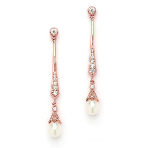 Trixie Bridal Pearl Earrings Earrings - Long Drop  Rose Gold  