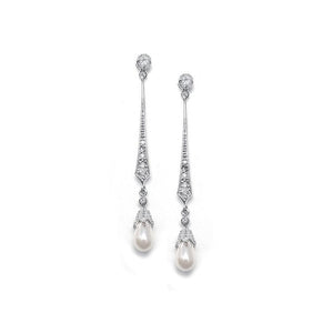 Trixie Bridal Pearl Earrings Earrings - Long Drop  Silver  