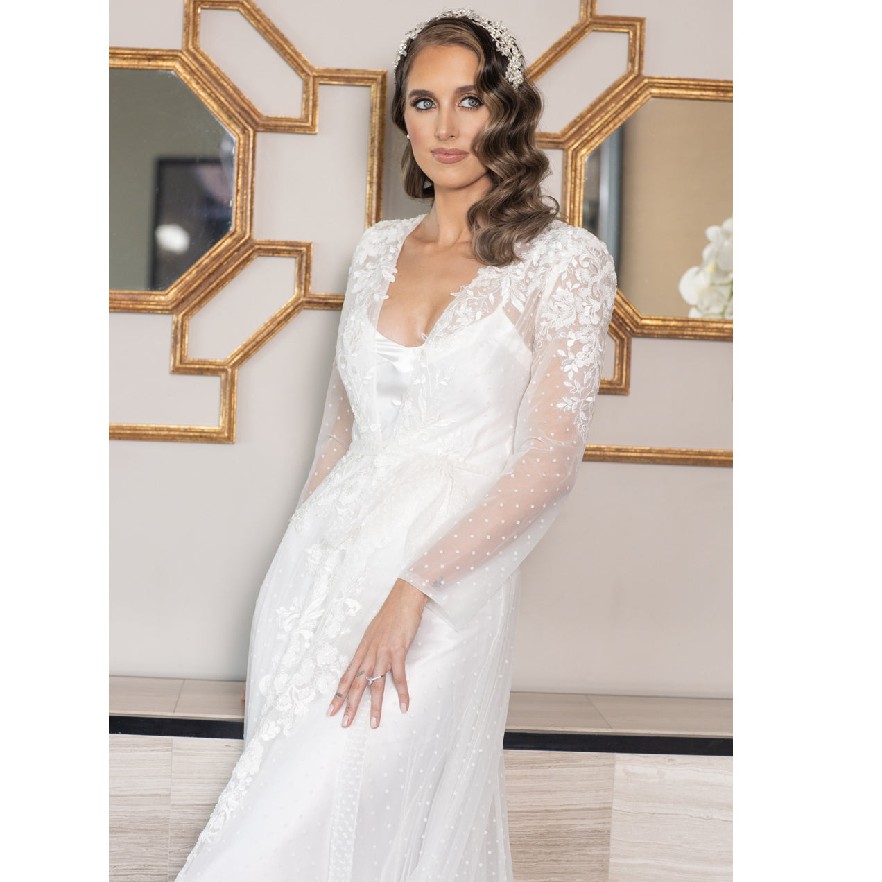 Veronique Beaded Lace Bridal Luxury Robe Bridal Lingerie - Robe