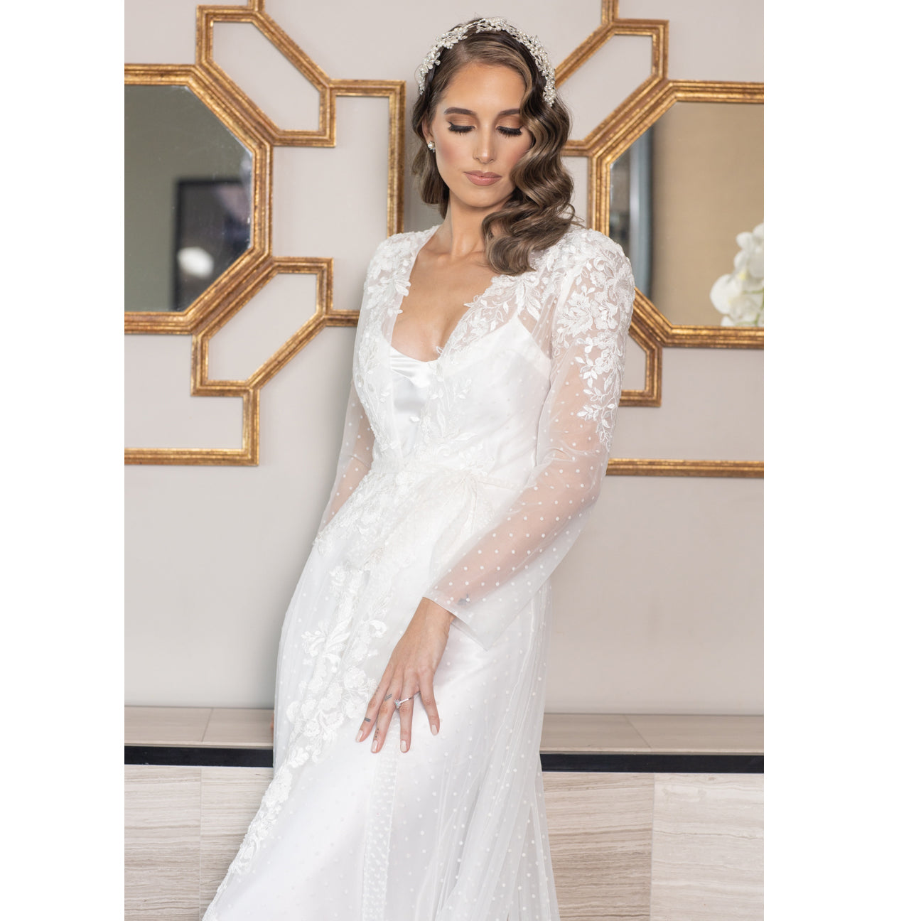 Veronique Beaded Lace Bridal Luxury Robe Bridal Lingerie - Robe