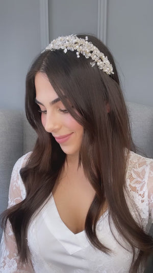 Imogen Luxe Double Bridal Headband with Pearl (Joined Structure)