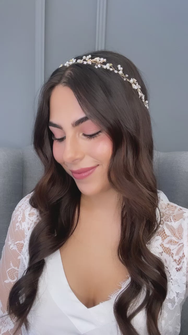 Ivie Crystal Pearl Bridal Hair Vine