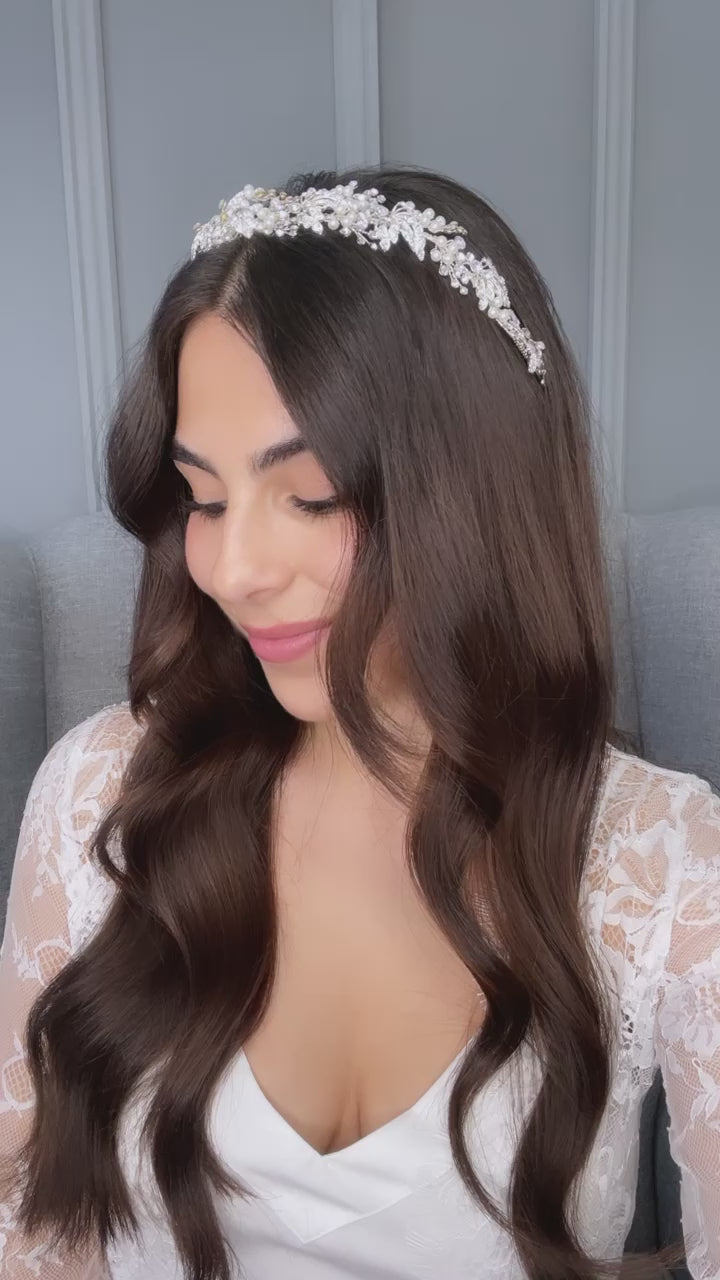 Nesrin Crystal Pearl Bridal Headpiece